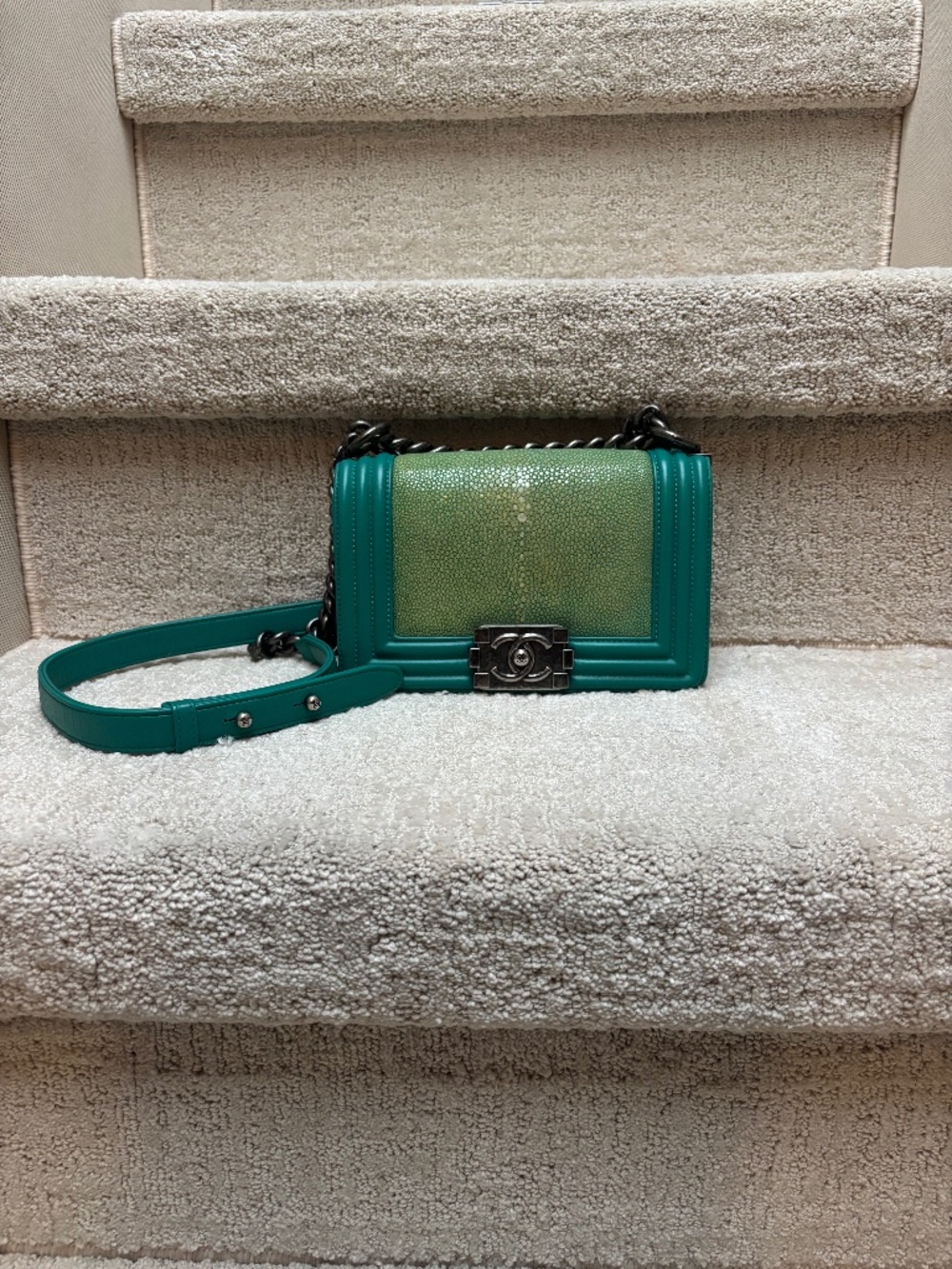 Chanel Galuchat Stingray Small Boy Flap Turquoise Pre-Owned